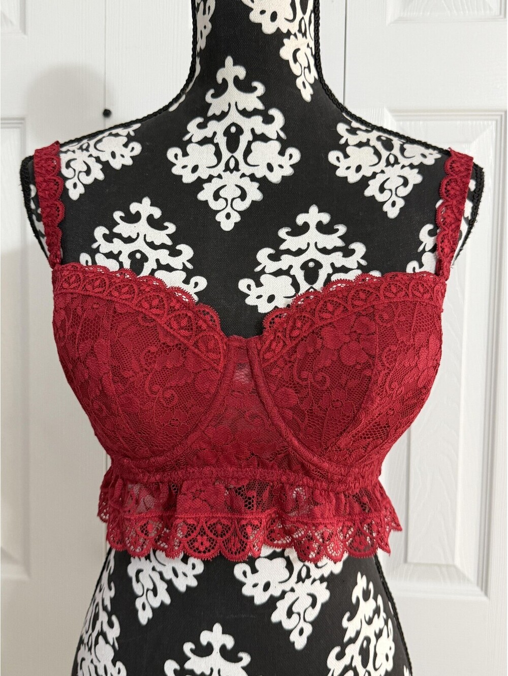 Pour Moi? Longline Bra Womens 36DD Red Lace Underwire Padded Adjustable